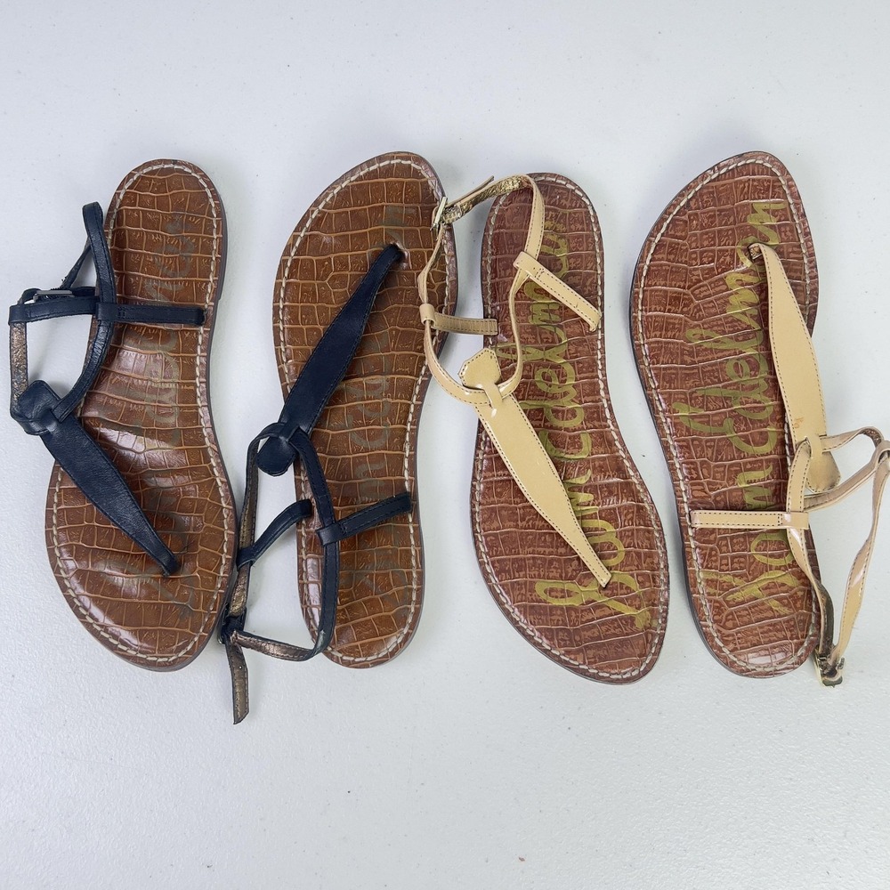 Sam Edelman Shoes Womens 9 Black Nude Thong Sandals Flat Adjustable Strap Lot 2